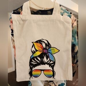 Rainbow Messy Hair Canvas Tote Bag 13×14